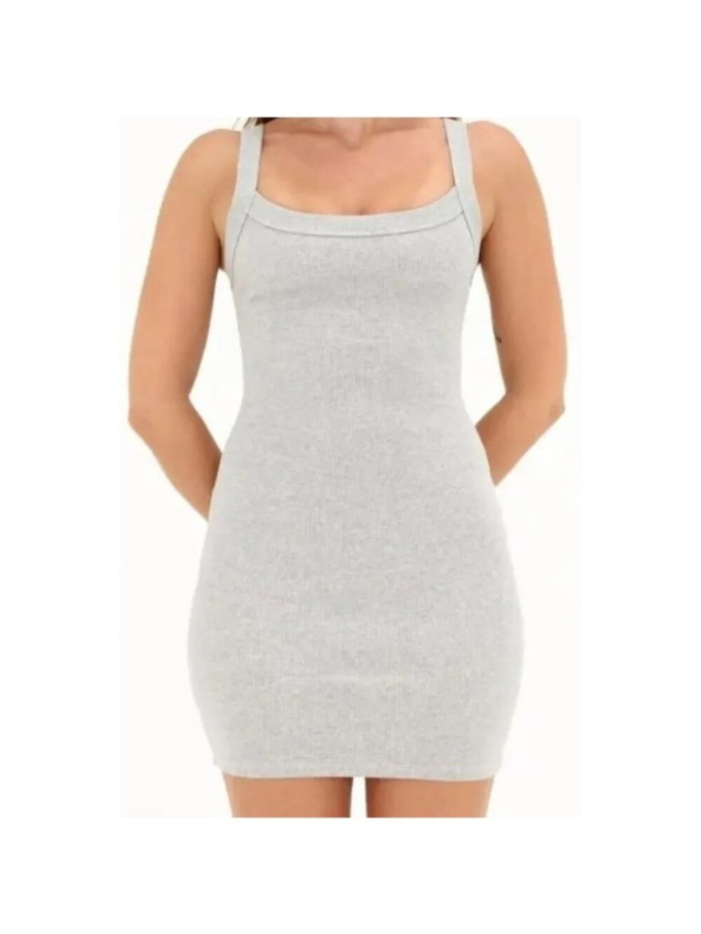 Rumored Core Short Mini Dress Gray L Bodycon Mini Ribbed Cotton Stretch Party - Picture 2 of 4